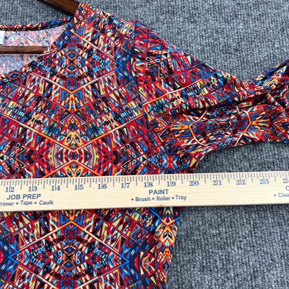 LuLaRoe Julia Sheath Dress Womens Large Red Yellow Geometric Tribal Boho Chic - Picture 4 of 7